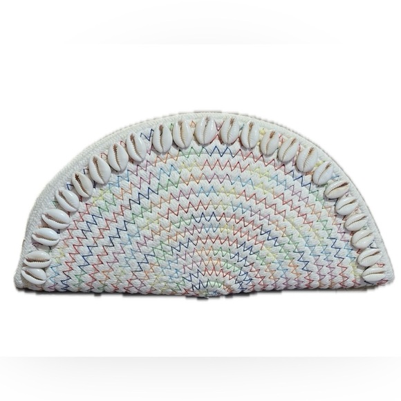 Cowrie Shell Woven Rainbow Zig Zag Bali inspired Clutch - Picture 5 of 5
